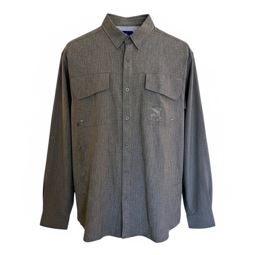 Guy Harvey Mens Gray Performance Fishing Shirt Long Sleeve Ventilated L GHV56053